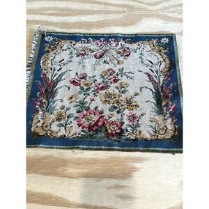 Vintage Tapestry Fabric Pillow Square 14.5" Floral Jacquard